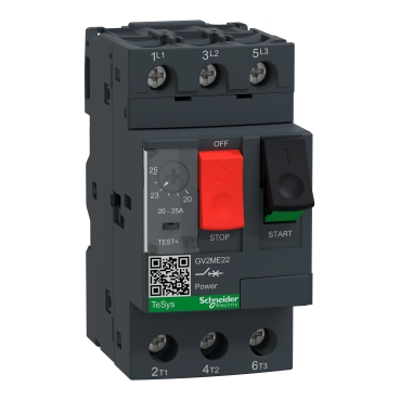 GV2ME22 - Motor circuit breaker, TeSys GV2, 3P, 20-25 A, thermal magnetic, screw clamp terminals