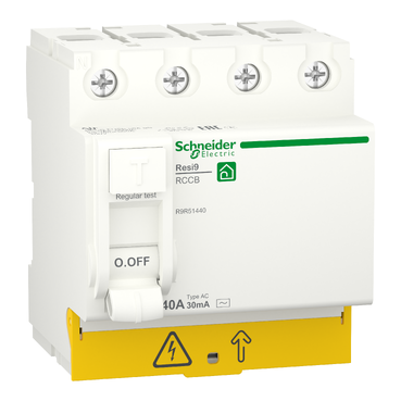 R9R51440 - Residual current circuit breaker (RCCB), Resi9, 4P, 40A, AC type, 30mA Schneider Electric