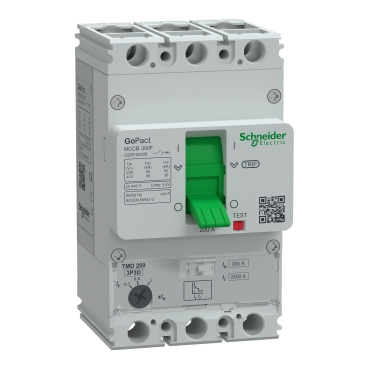 G20B3A200 | Schneider Circuit breaker, GoPact MCCB 200, 3 poles, 25kA at 415VAC, 200A rating, TMD trip unit, adjustable thermal protection