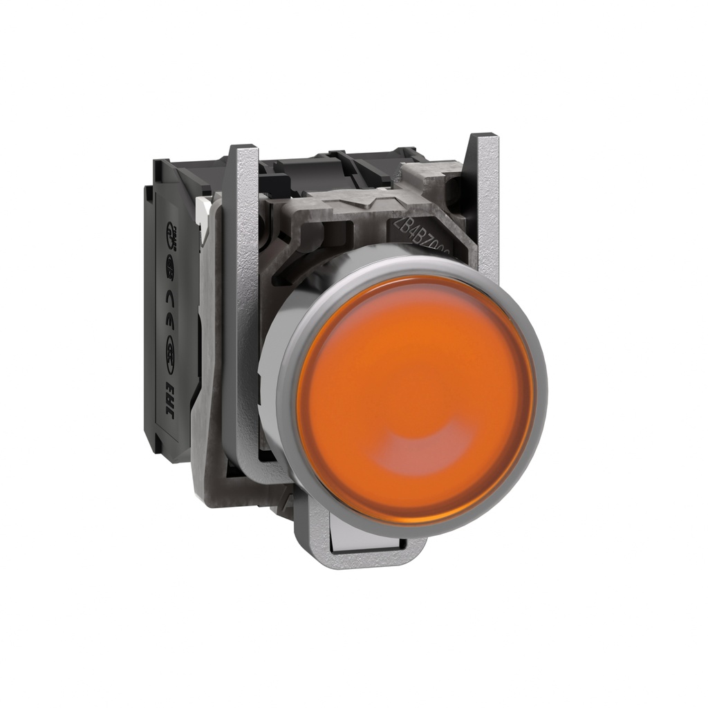 XB4BW35M5 | Schneider Harmony Illuminated push button, metal, flush, orange, Ø22, spring return, 230…240 V AC, 1 NO + 1 NC