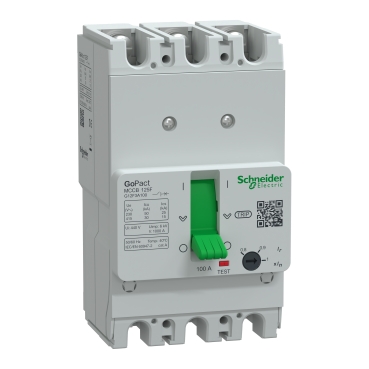 G12F3A100 | Circuit breaker, GoPact MCCB 125, 3 poles, 30kA at 415VAC, 100A rating, TMD trip unit, adjustable thermal protection